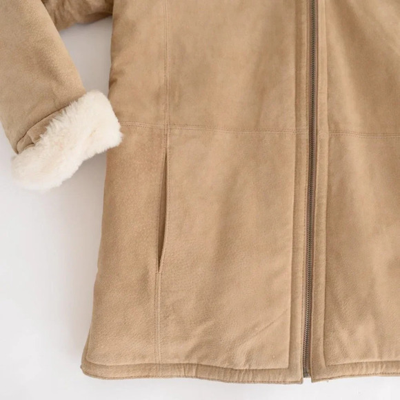 St. John Bay Beige Washable  Suede Aviator Jacket with Hood SM - Picture 9 of 16